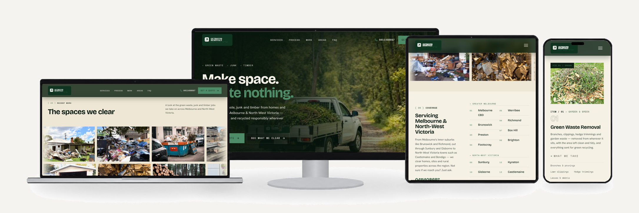 Outbound Removals website shown on desktop, laptop, tablet and mobile